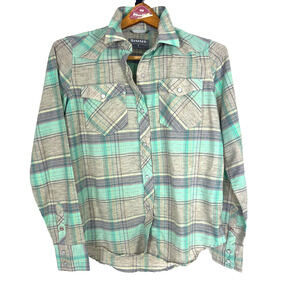 Simms Womens Small Green Plaid Long Sleeve Ruby River Shirt Snap Button Top